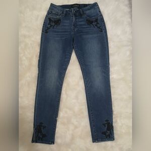 Lucky Brand Blue Skinny Jeans with Black Embroidery